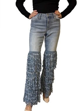 Cello Distressed Women's Layered Fringe Jeans Blue Waist 26 / Sz 1